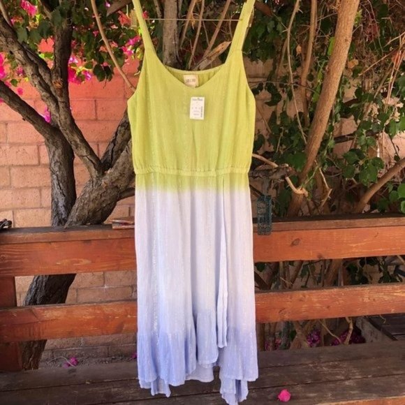 NWT XL Sand & Spirit Sleeveless Ombre Green v Neck Midi Knee Length Dress - Picture 3 of 9